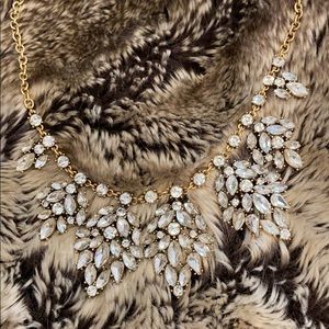 JCREW antique gold statement necklace clear stones